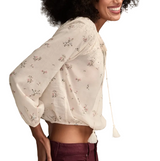 Lucky Brand Womens Embroidered Smocked Peasant Top
