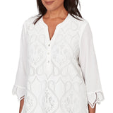 Ruby Rd. Womens Lace Cut Out Front Henley Top