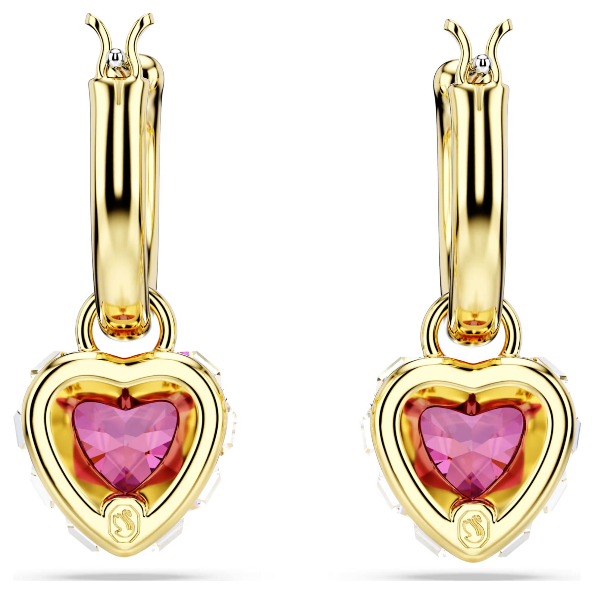 Swarovski Chroma Drop Earrings - Heart, Red, Gold-tone plated
