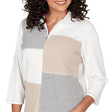 Ruby Rd. Womens Colorblock Quarter Zip Patchwork Top