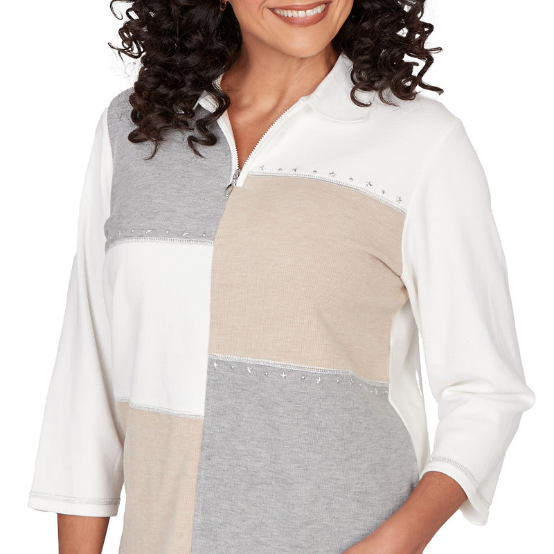 Ruby Rd. Womens Colorblock Quarter Zip Patchwork Top – ShopCGX