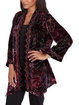 Ruby Rd. Womens Open Front Velvet Burnout Embroidered Cardigan