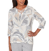 Ruby Rd. Womens Leaf Print Crossover V-Neck Top