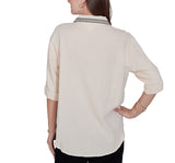 Ruby Road Womens Embroidered Gauze Button Front 3/4 Sleeve Top