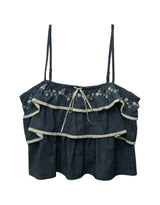 American Eagle Womens AE Embroidered Ruffle Cami Top