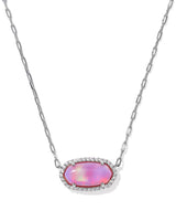 Kendra Scott Pink Opalescent Elisa Pave Frame Short Pendant Necklace - Silver Plated