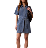 Calvin Klein Womens Denim Belted Shirt Dress