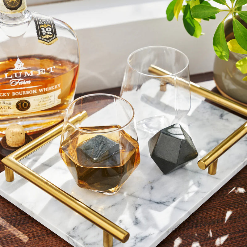 Viski Seneca Crystal Faceted Tumbler & Hexagonal Basalt Stone Set - 4