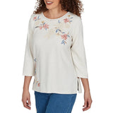 Alfred Dunner Womens Crochet Embroidered Floral Knit Top