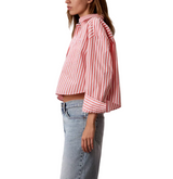 Calvin Klein Womens Cotton Poplin Cropped Boxy Button-Down Shirt