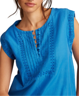 Lucky Brand Womens Short Sleeve Cutwork Tiered Mini Dress