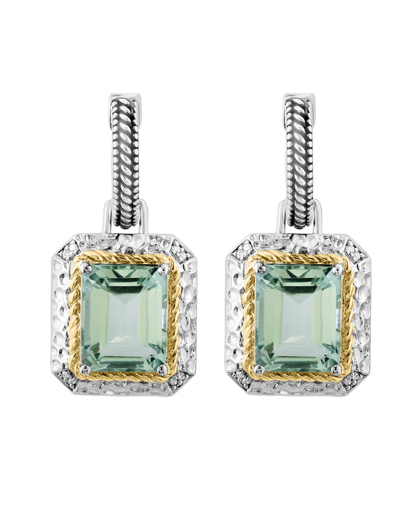 Effy 925 Sterling Silver & 14K Yellow Gold Diamond Green Amethyst Hoop Drop Earrings