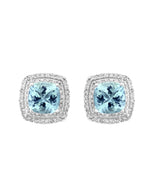 Effy 925 Sterling Silver Diamond & Aquamarine Stud Earrings