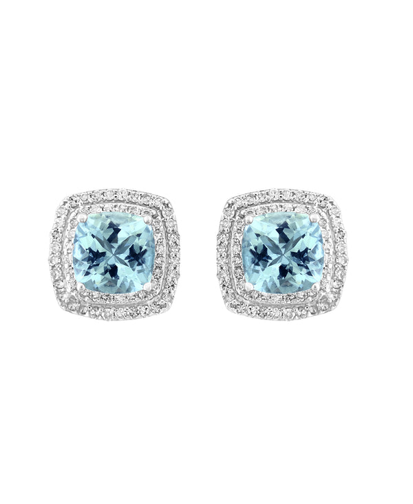 Effy 925 Sterling Silver Diamond & Aquamarine Stud Earrings