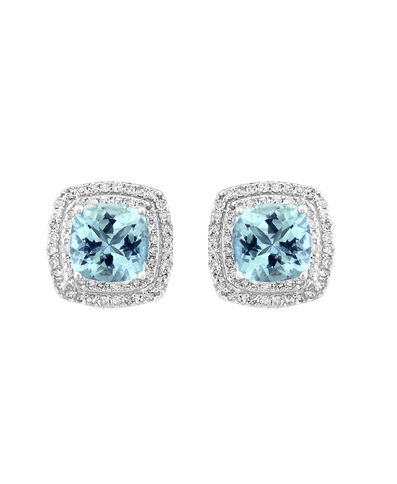 Effy 925 Sterling Silver Diamond & Aquamarine Stud Earrings