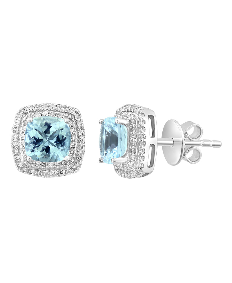Effy 925 Sterling Silver Diamond & Aquamarine Stud Earrings