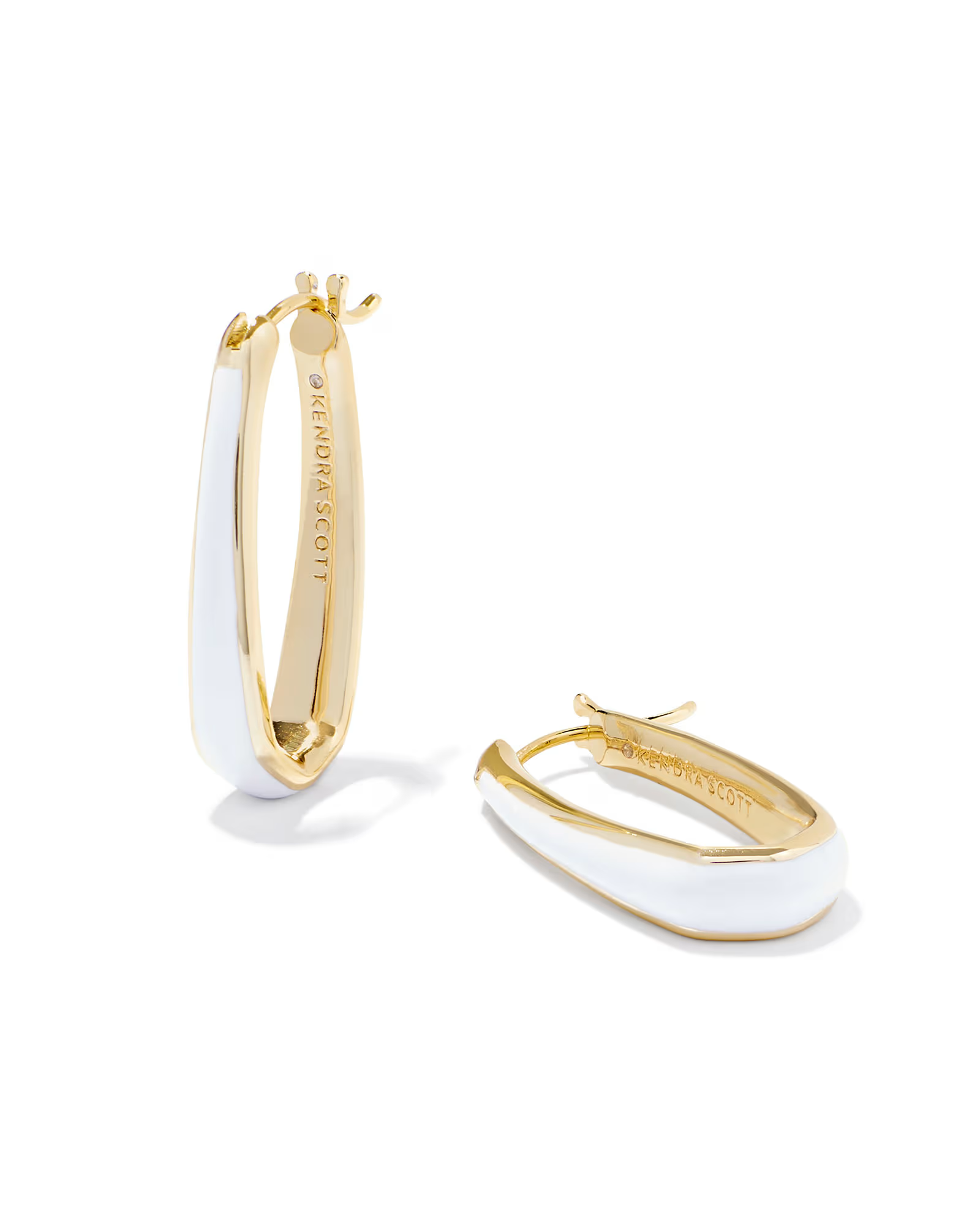 Kendra Scott Kelsey White Enamel Hoop Earrings - Gold