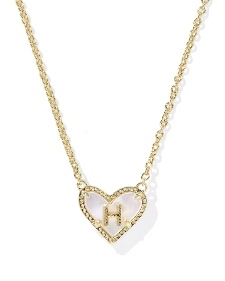 Kendra Scott Heart Letter H Gold Ivory Mother of Pearl Short Pendant Necklace