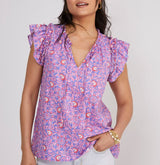 Vineyard Vines Womens Katama Ruffle Popover Short Sleeve Shirt