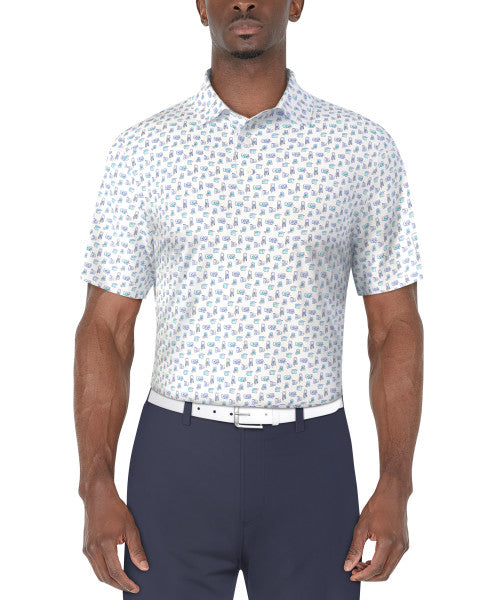 PGA Tour Mens Refreshments Print Short Sleeve Golf Polo Shirt