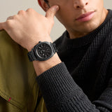 Fossil Mens Machine Three-Hand Date Black Stainless-Steel Watch