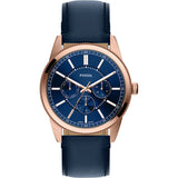 Fossil Mens Pearson Multi-Function Navy Leather Watch