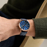 Fossil Mens Pearson Multi-Function Navy Leather Watch