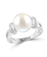 Effy 925 Sterling Silver Diamond Fresh Water Pearl Ring - Size 7