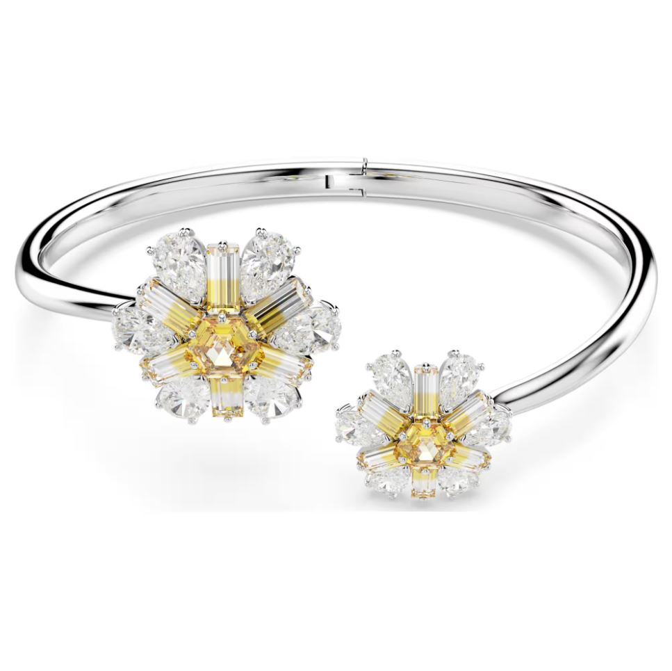 Swarovski Idyllia Bangle Bracelet - Flower, Yellow, Rhodium plated