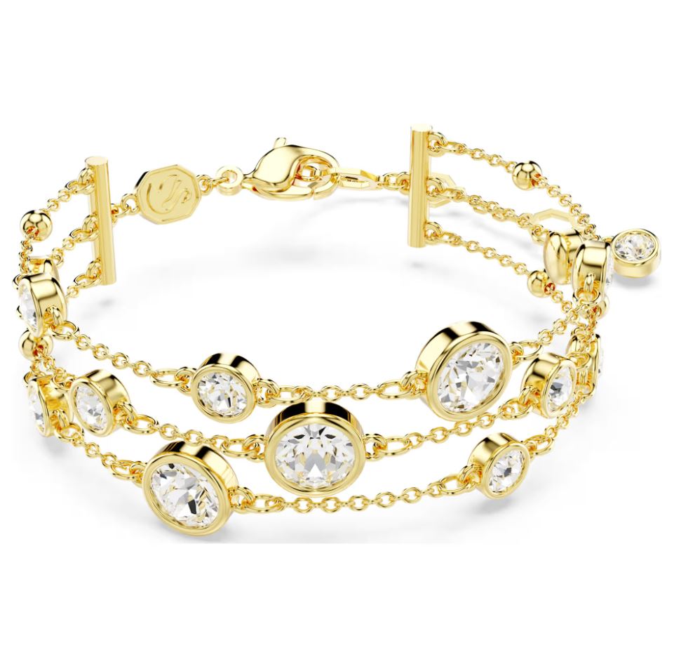 Swarovski Imber Wide Bracelet - Round cut, White, Gold-tone plated