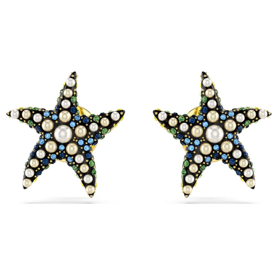 Swarovski Idyllia Stud Earrings - Crystal pearl, Starfish, Small, Multicolored, Gold-tone plated