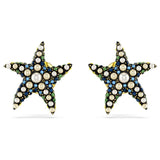 Swarovski Idyllia Stud Earrings - Crystal pearl, Starfish, Small, Multicolored, Gold-tone plated