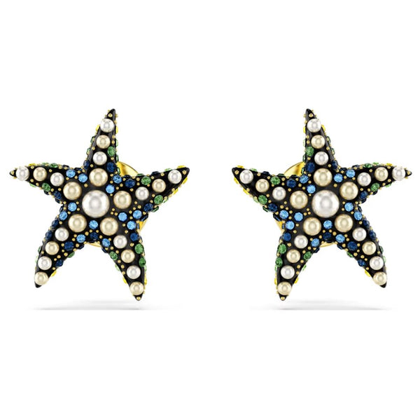 Swarovski Idyllia Stud Earrings - Crystal pearl, Starfish, Small, Multicolored, Gold-tone plated