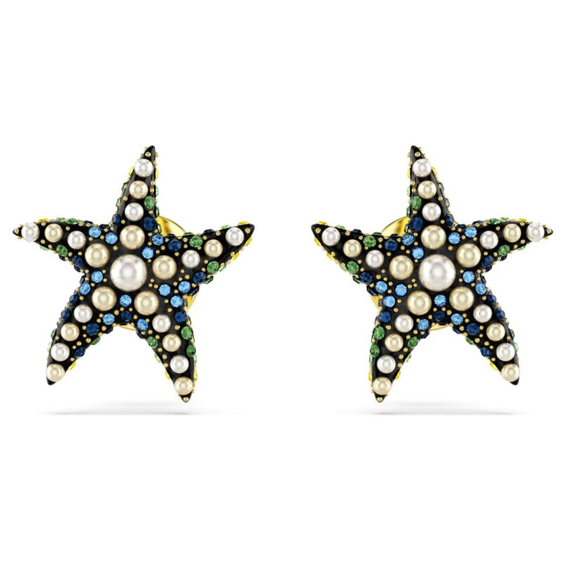 Swarovski Idyllia Stud Earrings - Crystal pearl, Starfish, Small, Multicolored, Gold-tone plated