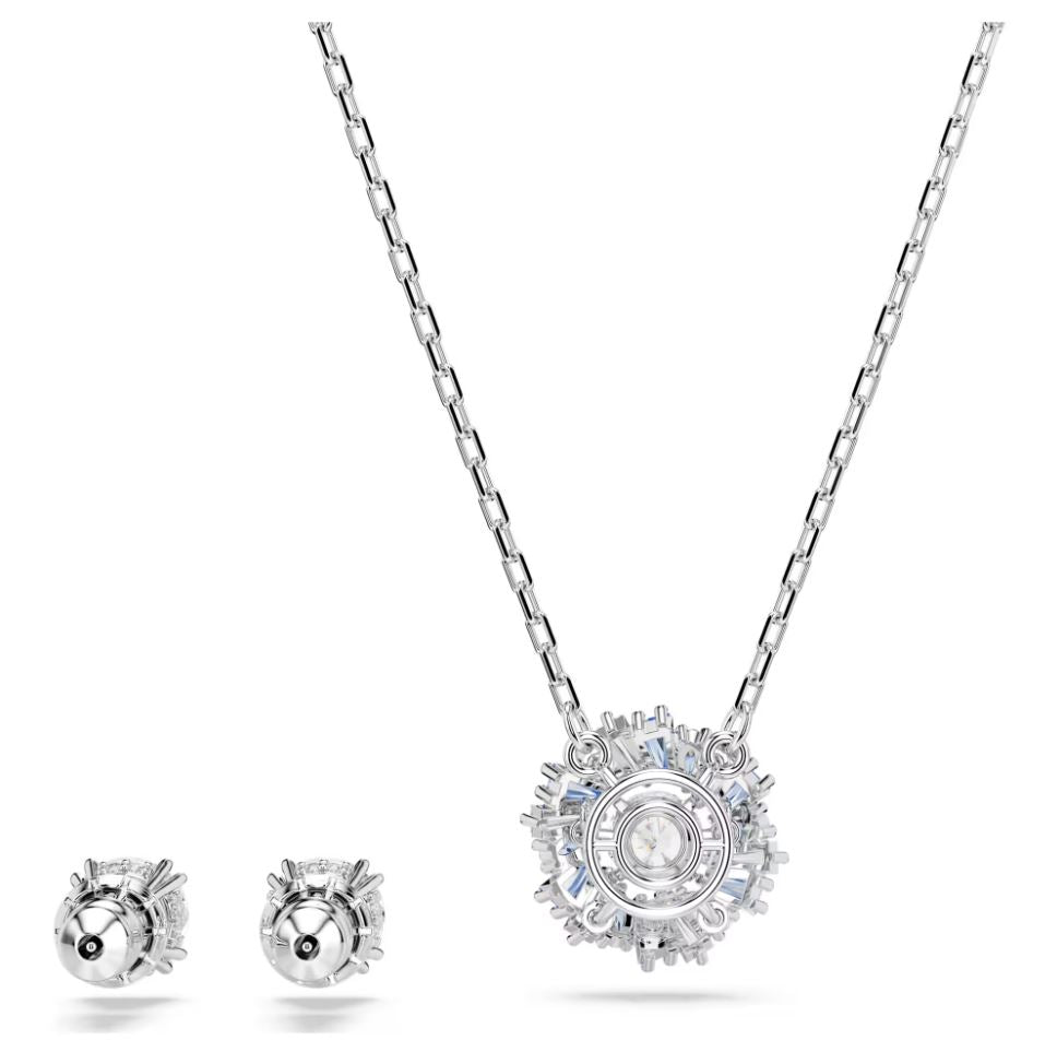 Swarovski Idyllia Earrings & Necklace Set - Mixed cuts, Flower, Blue, Rhodium Plated