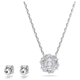 Swarovski Idyllia Earrings & Necklace Set - Mixed cuts, Flower, Blue, Rhodium Plated