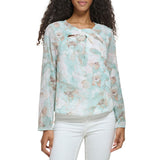 Calvin Klein Womens Printed Chiffon Long Sleeve Blouse