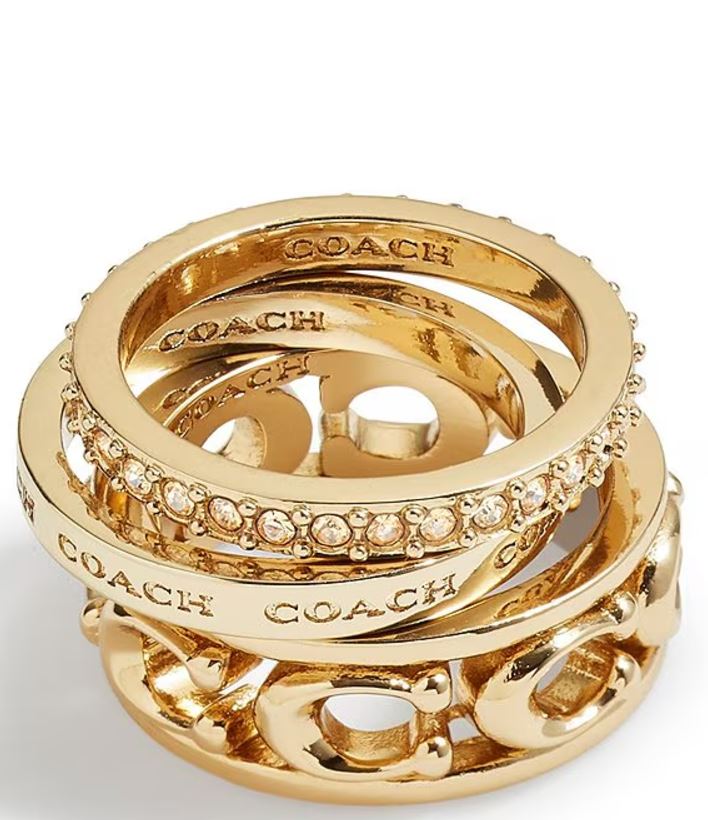 Coach Signature Openwork Band Ring Set - Gold-Plated - Size 7