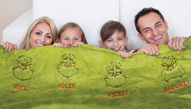 Enesco Grinch Family Snow Throw Blanket