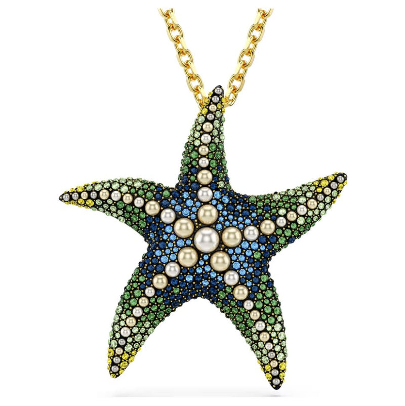 Swarovski Idyllia Pendant and Brooch - Crystal Pearls, Starfish, Multicolored, Gold-Tone Plated