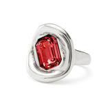 UNOde50 Ser Valiente Silver-Plated Red Crystal Ring - Size 8.5