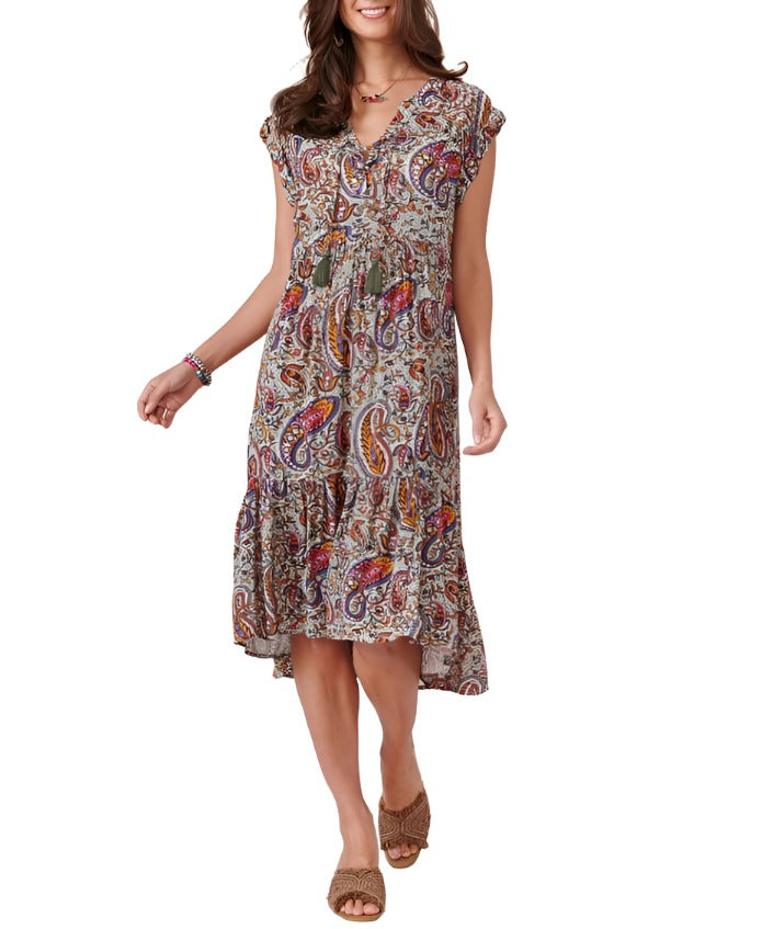 Democracy Womens Lace Up Tiered Woven Dress