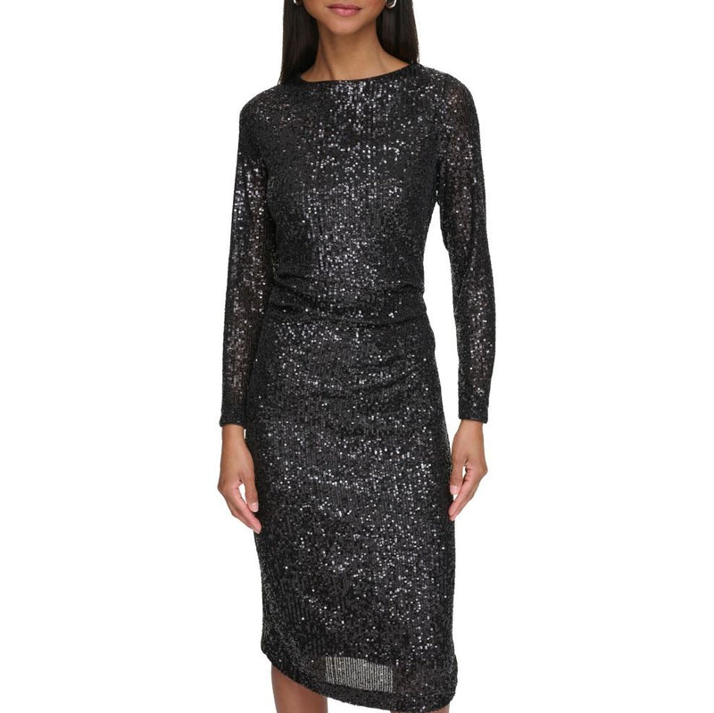 Calvin Klein Womens Sequin Long Sleeve Dress ShopCGX Calvin Klein Womens Sequin Long Sleeve Dress ShopCGX