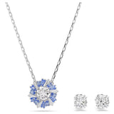 Swarovski Idyllia Earrings & Necklace Set - Mixed cuts, Flower, Blue, Rhodium Plated