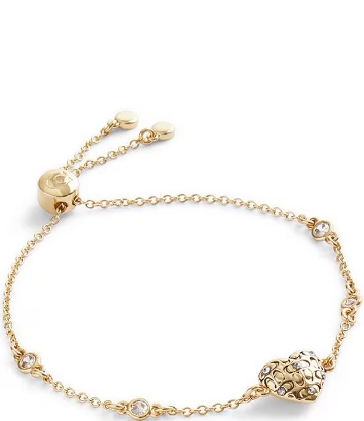 Coach Signature Quilted Heart Crystal Adjustable Slider Bracelet - Gold-Plated