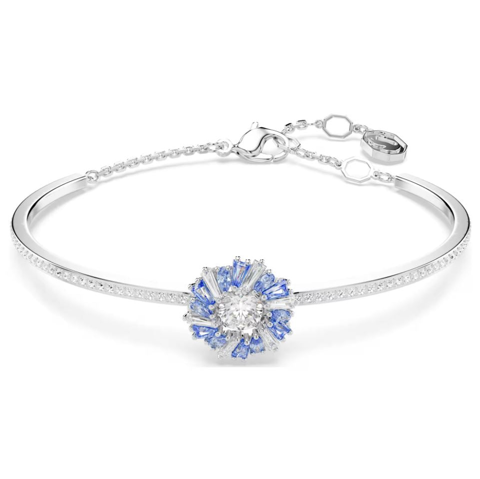 Swarovski Idyllia Bangle Bracelet - Flower, Blue, Rhodium Plated