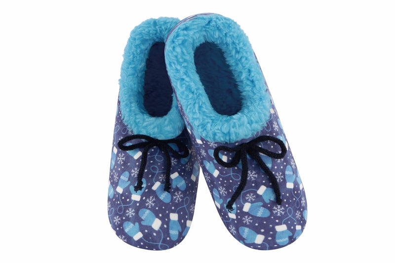 Snoozies Womens Holly Jolly Blue Mittens Slippers - Size Large