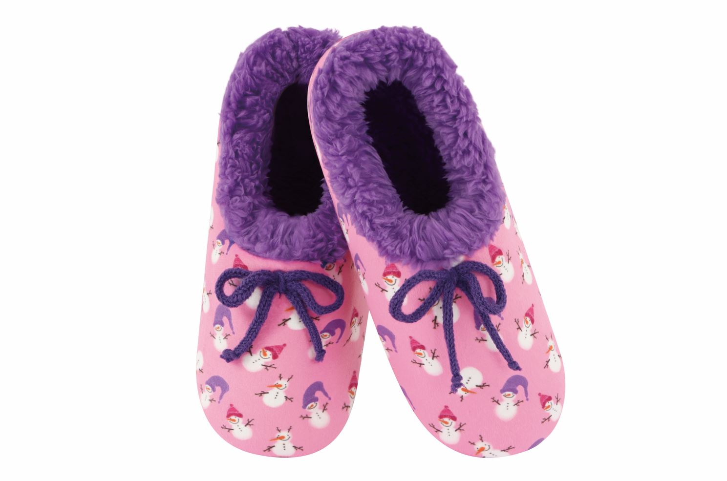 Snoozies Womens Holly Jolly Pink Snowman Slippers - Size Medium