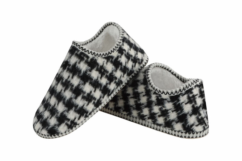 Snoozies Womens Houndstooth Black Slippers - Size Large