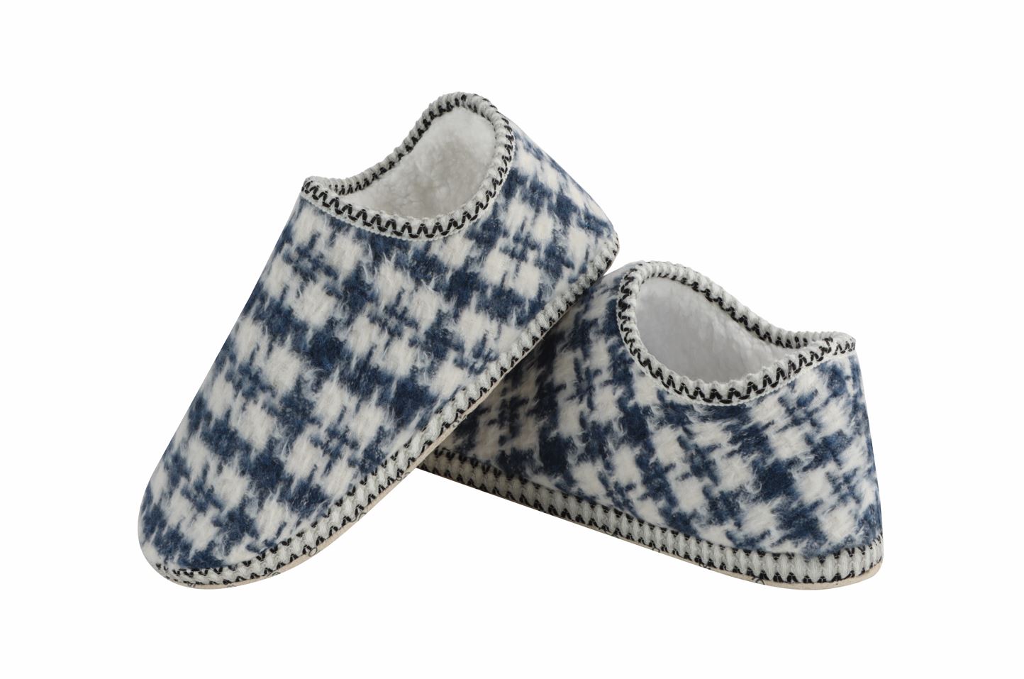 Snoozies Womens Houndstooth Blue Slippers - Size Large